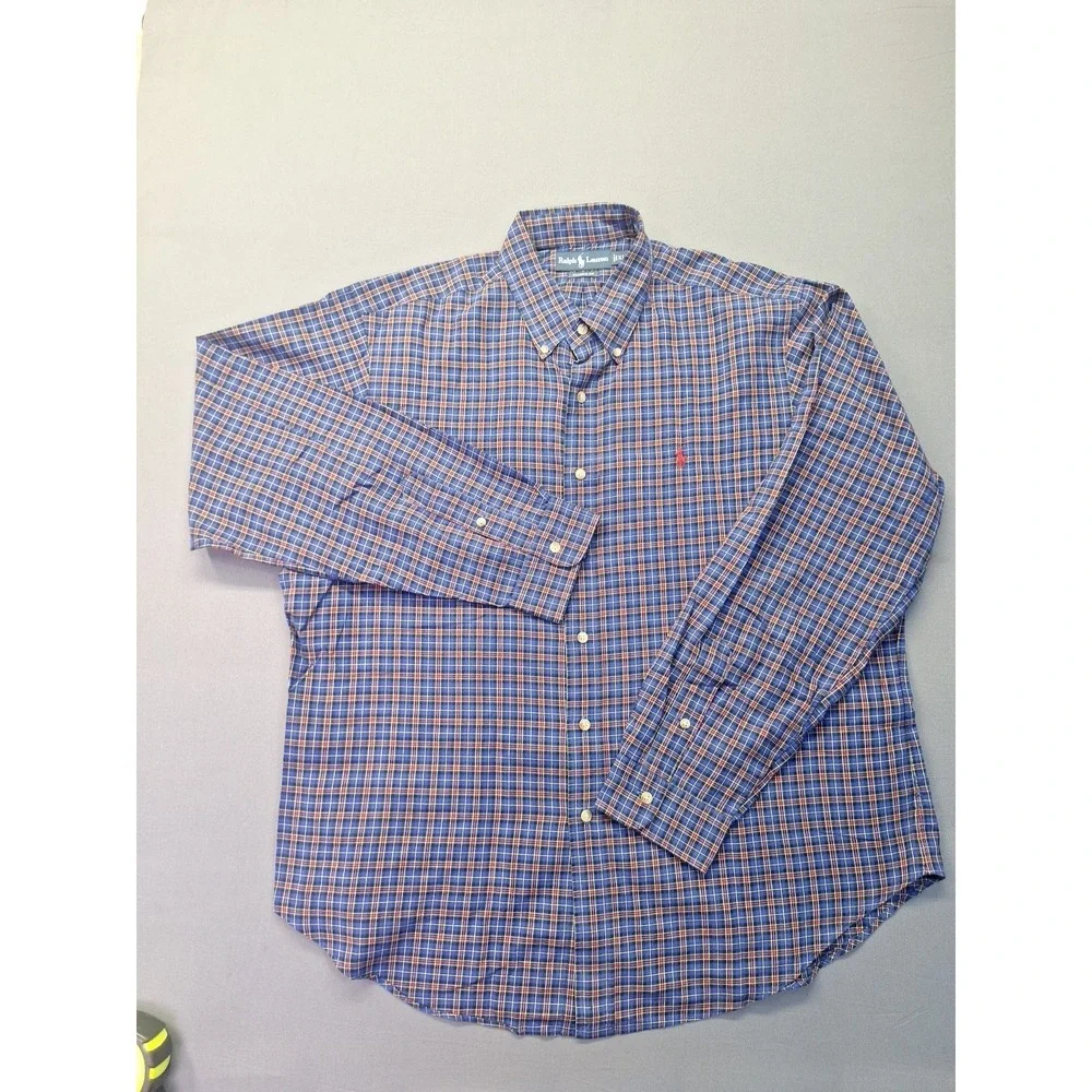 Polo Ralph Lauren Mens XL Blue Red Plaid Classic Fit Button Down Preppy Casual